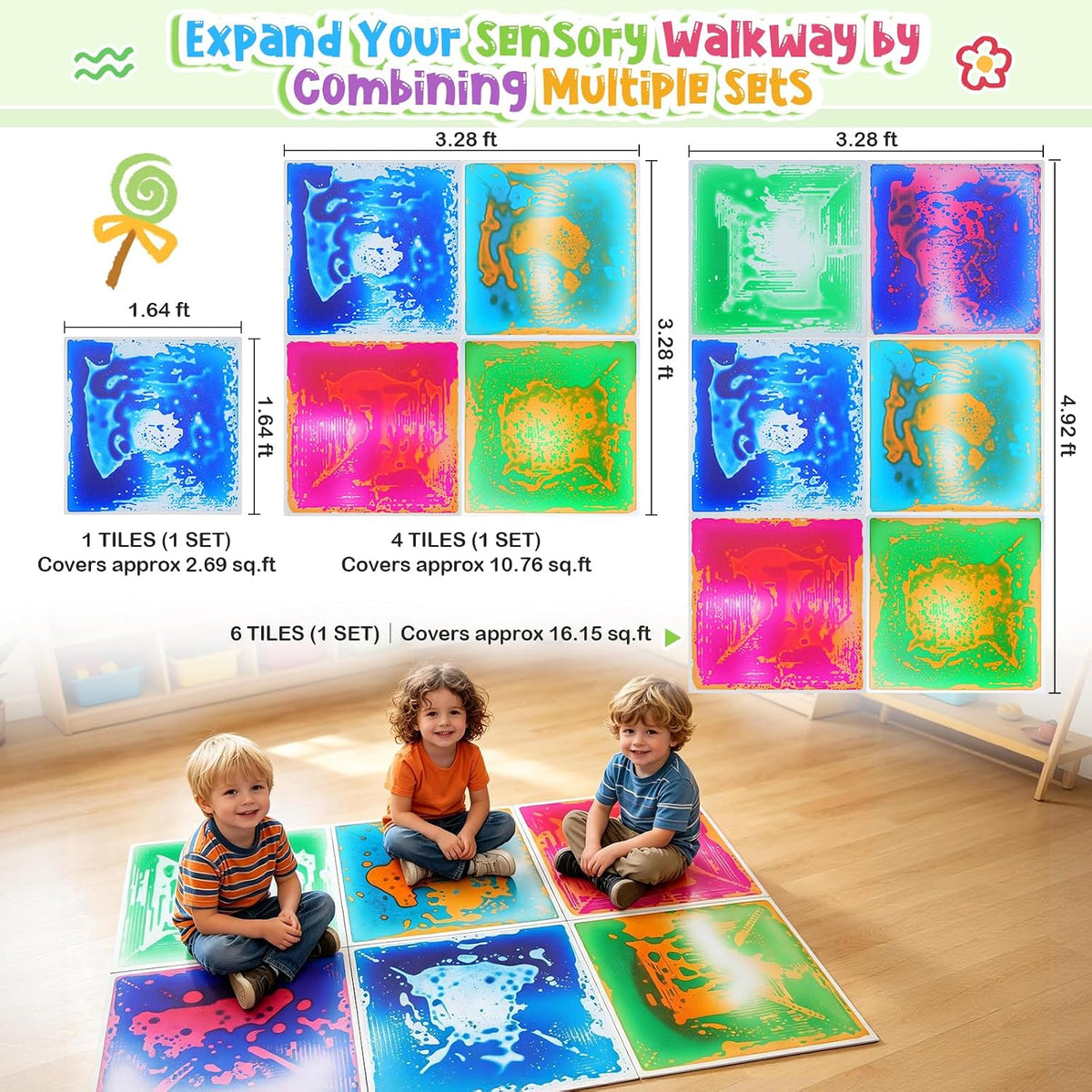 6 Pack Large Sensory Tiles para Kids 20"*20" Liquid Sensory Mats
