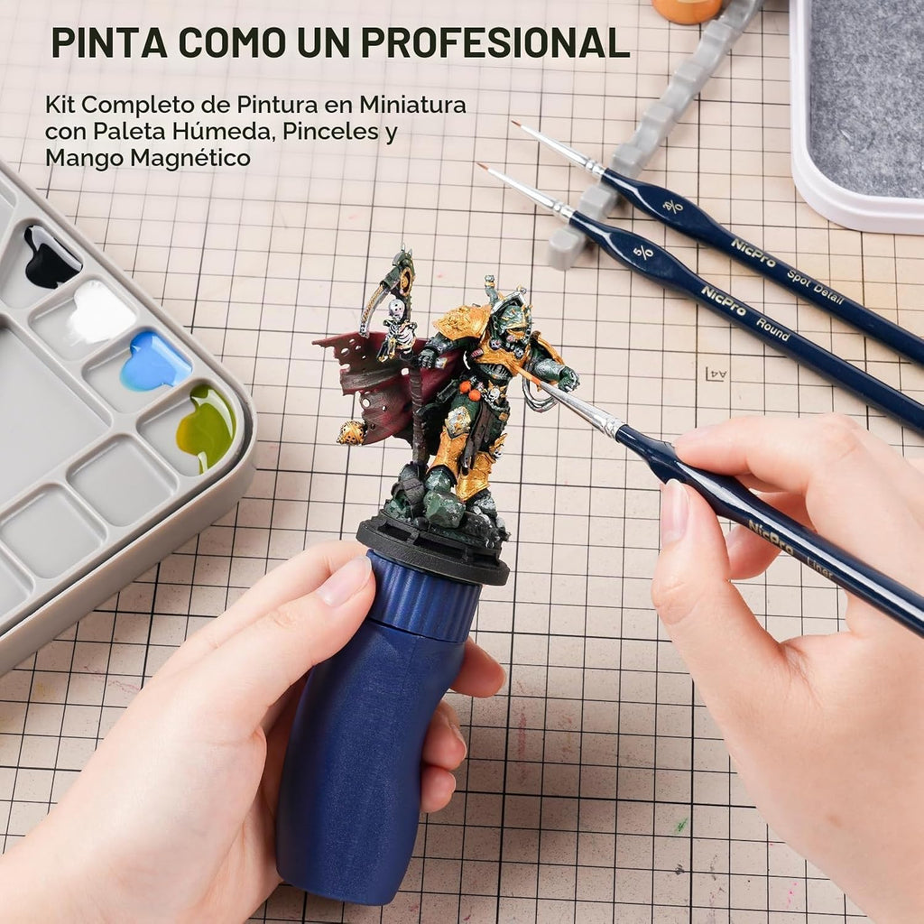Nicpro Kit de pintura en miniatura con paleta húmeda y mango de pintura