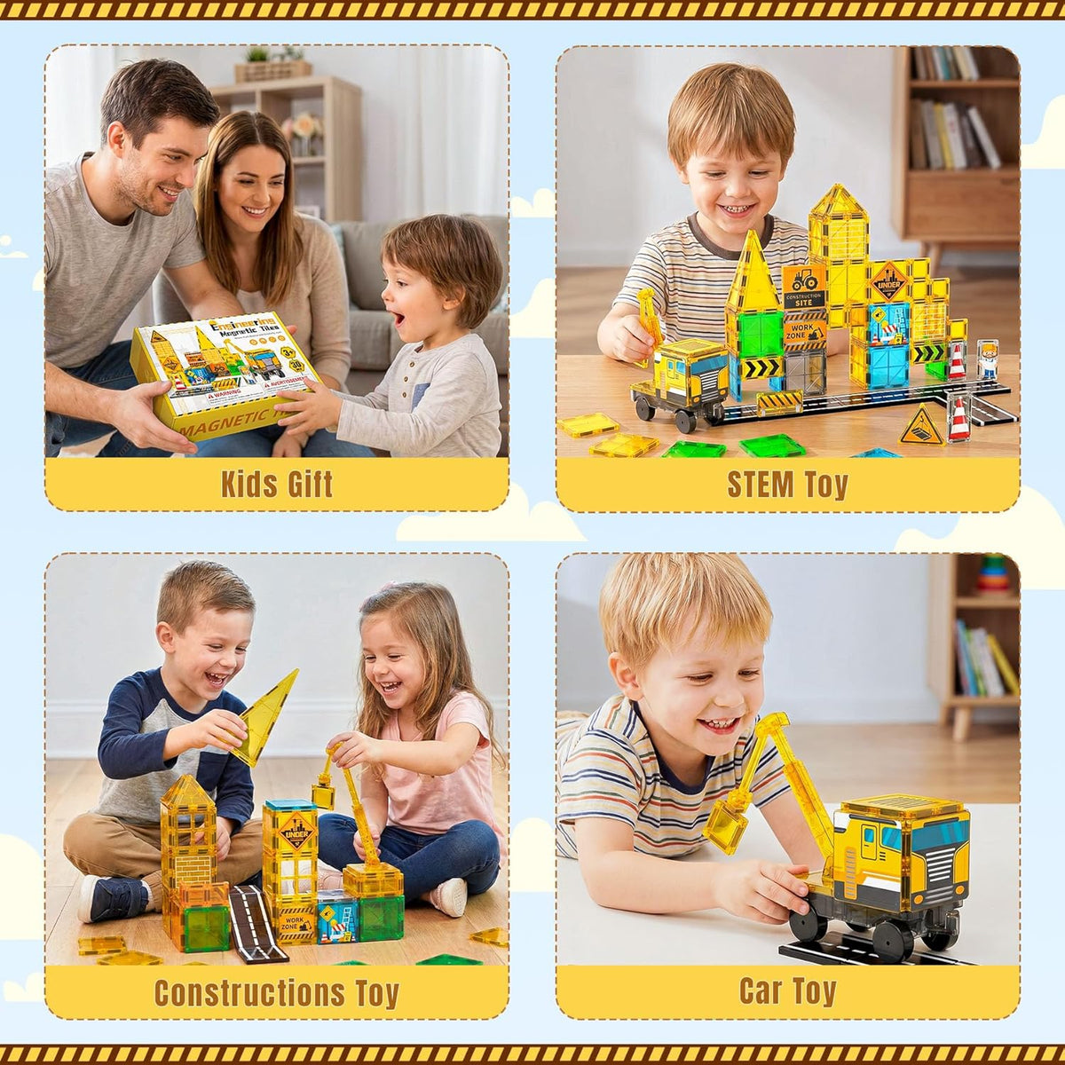 SKTMYY Azulejos magnéticos para niños, juguetes de construcción con grúa