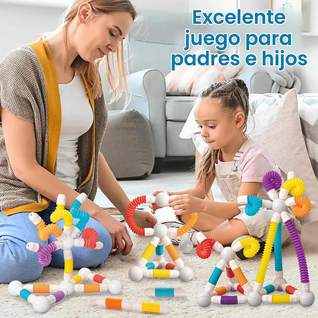 ROUSKY Juego de construcción de bloques de construcción magnéticos, 66 piezas, juguete educativo STEM con tubos flexibles y conectores (66 piezas)