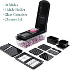 Le'raze Picadora de verduras 13 en 1 Pro con recipiente de vidrio, cuchillas de acero inoxidable, sin BPA, cortador de mandolina, manual