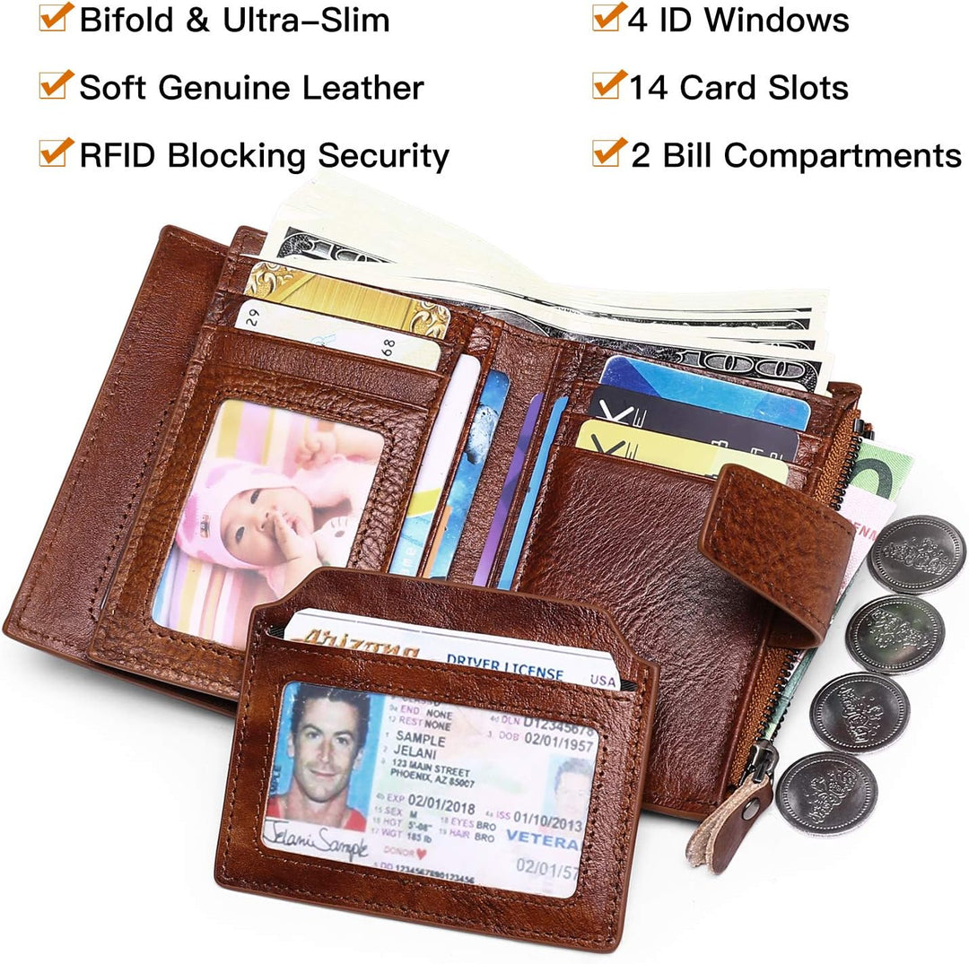 FALAN MULE Cartera pequeña para mujer, de piel auténtica, plegable,...