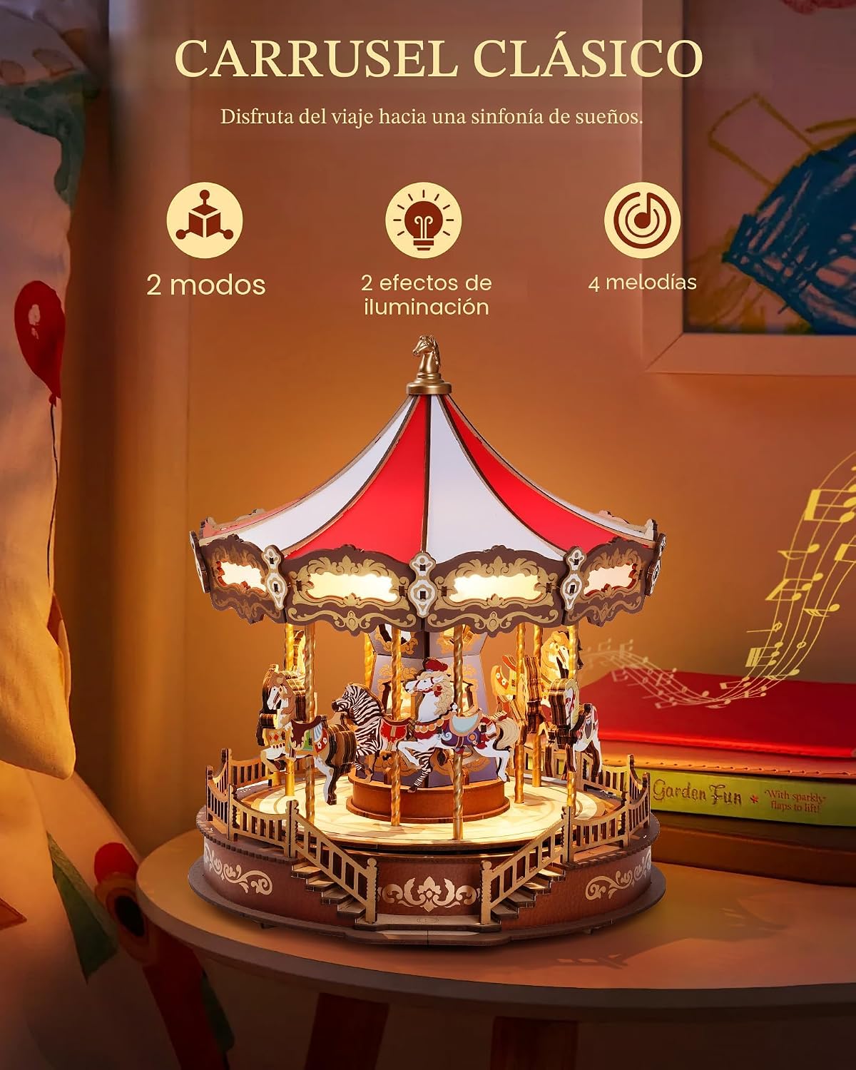 Rolife Rompecabezas de madera 3D de bricolaje para adultos, rompecabezas de madera de carrusel clásico, cajas de música, para niñas princesas, adolescentes, pasatiempos creativos, manualidades, juguetes, kits de construcción de modelos