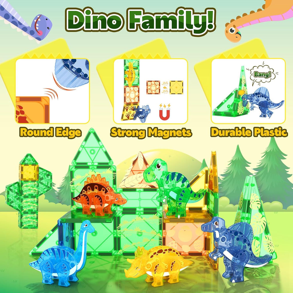 Dinosaur Toys Magnetic Tiles 3D Movable Dinos para Kids 3-5 5-7 Toddler Toy