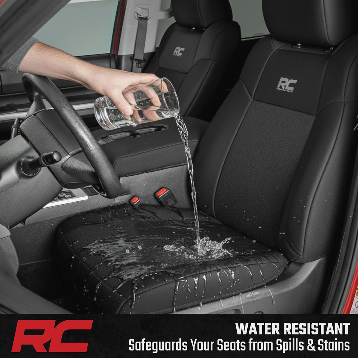 Rough Country Fundas de asiento delantero de neopreno para Ram 2500 (2019-2024) con asientos de cubo, impermeables y resistentes a los rayos UV, acolchado de espuma, juego de fundas de asiento
