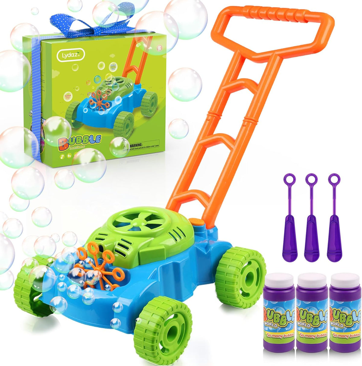 Lydaz Cortacésped de burbujas para niños pequeños de 1 a 3 años, Verde, naranja