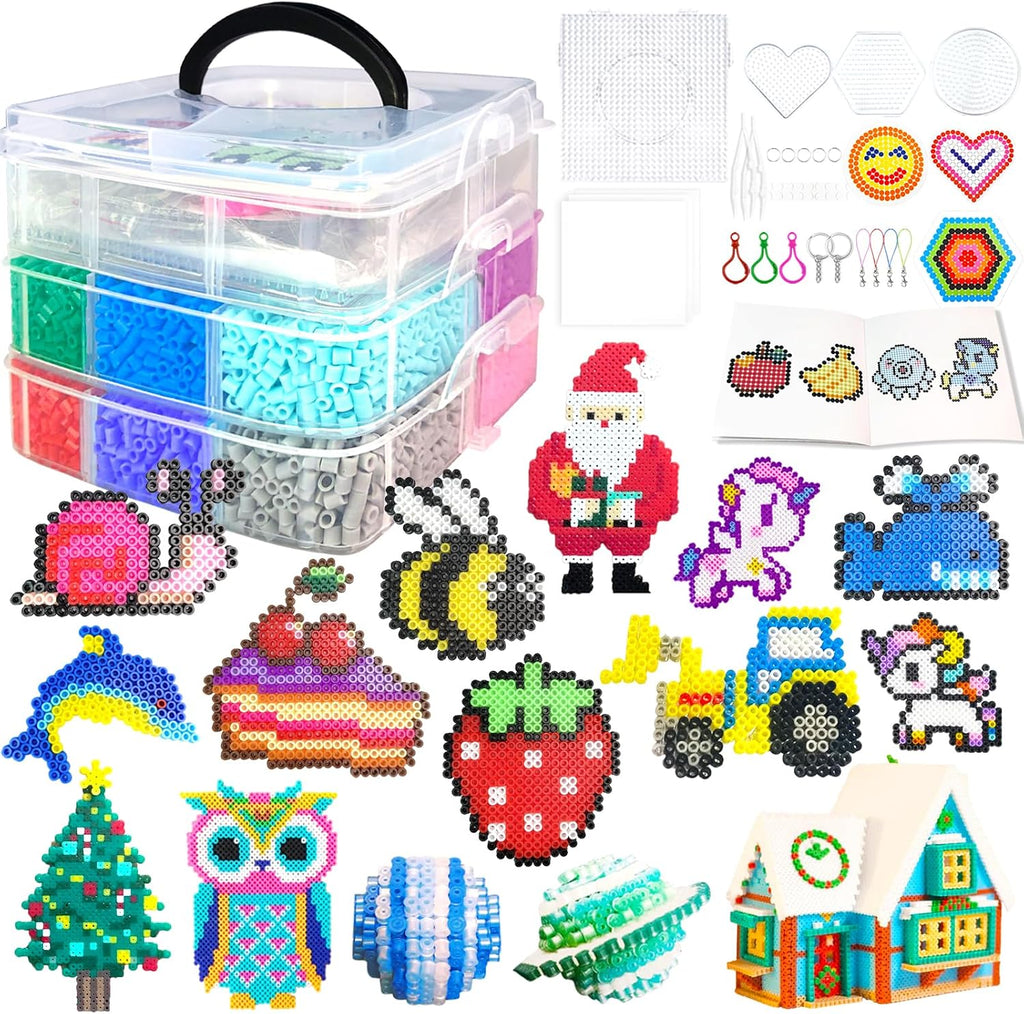 Kit de cuentas de fusibles para niños, 11000 cuentas fusibles, 20 colores de 0.197 in, kits de manualidades con caja de almacenamiento, tableros de clavijas y accesorios, juego de artes y manualidades para niñas y niños, regalos creativos de cumpleaños y