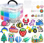 Kit de cuentas de fusibles para niños, 11000 cuentas fusibles, 20 colores de 0.197 in, kits de manualidades con caja de almacenamiento, tableros de clavijas y accesorios, juego de artes y manualidades para niñas y niños, regalos creativos de cumpleaños y