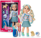 American Girl, AG Sisters Jozette - Muñeca con ojos azules, cabello rubio largo ondulado con reflejos azules, 14.5 pulgadas, a partir de 4 años (exclusivo de Amazon)