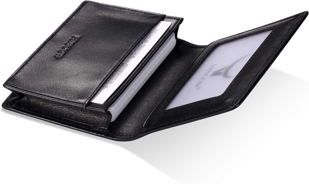 Funda de piel para tarjetas de visita para hombres y mujeres, piel de becerro italiana