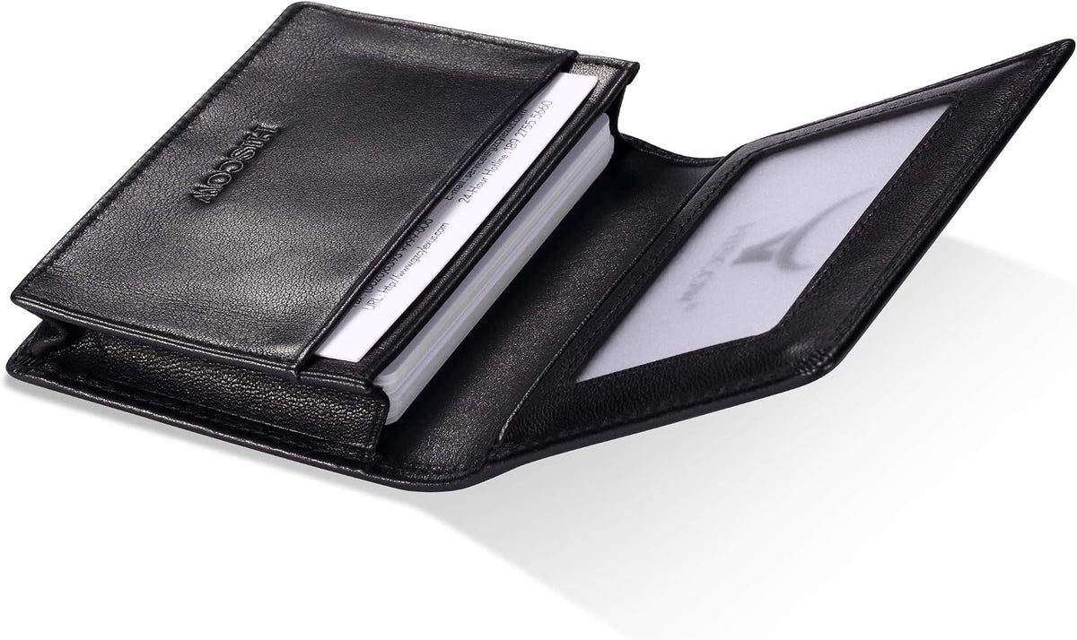 Funda de piel para tarjetas de visita para hombres y mujeres, piel de becerro italiana
