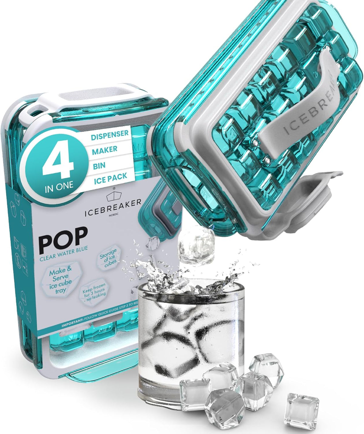 ICEBREAKER POP 2.0 2026: Haz y sirve hielo sin tocar el hielo | Bandeja de hielo de silicona sanitaria para congelador | Bandejas de hielo patentadas para congelador | Esta máquina para hacer cubitos de hielo hace 18 cubos