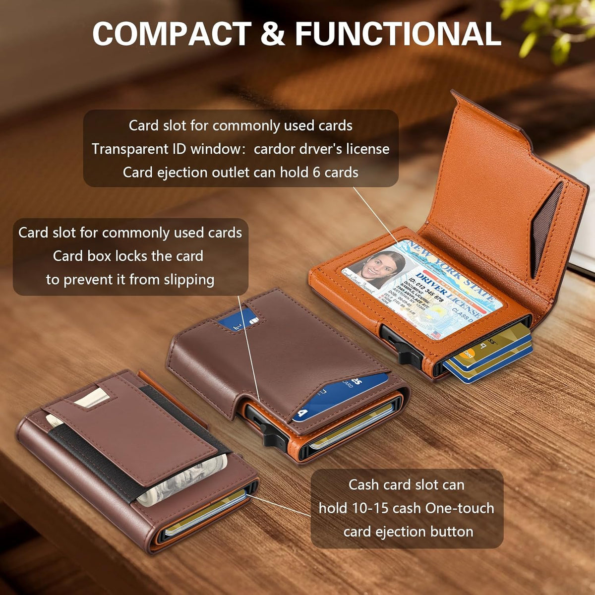Cartera delgada para hombre, con bloqueo RFID y tarjetero desplegab...