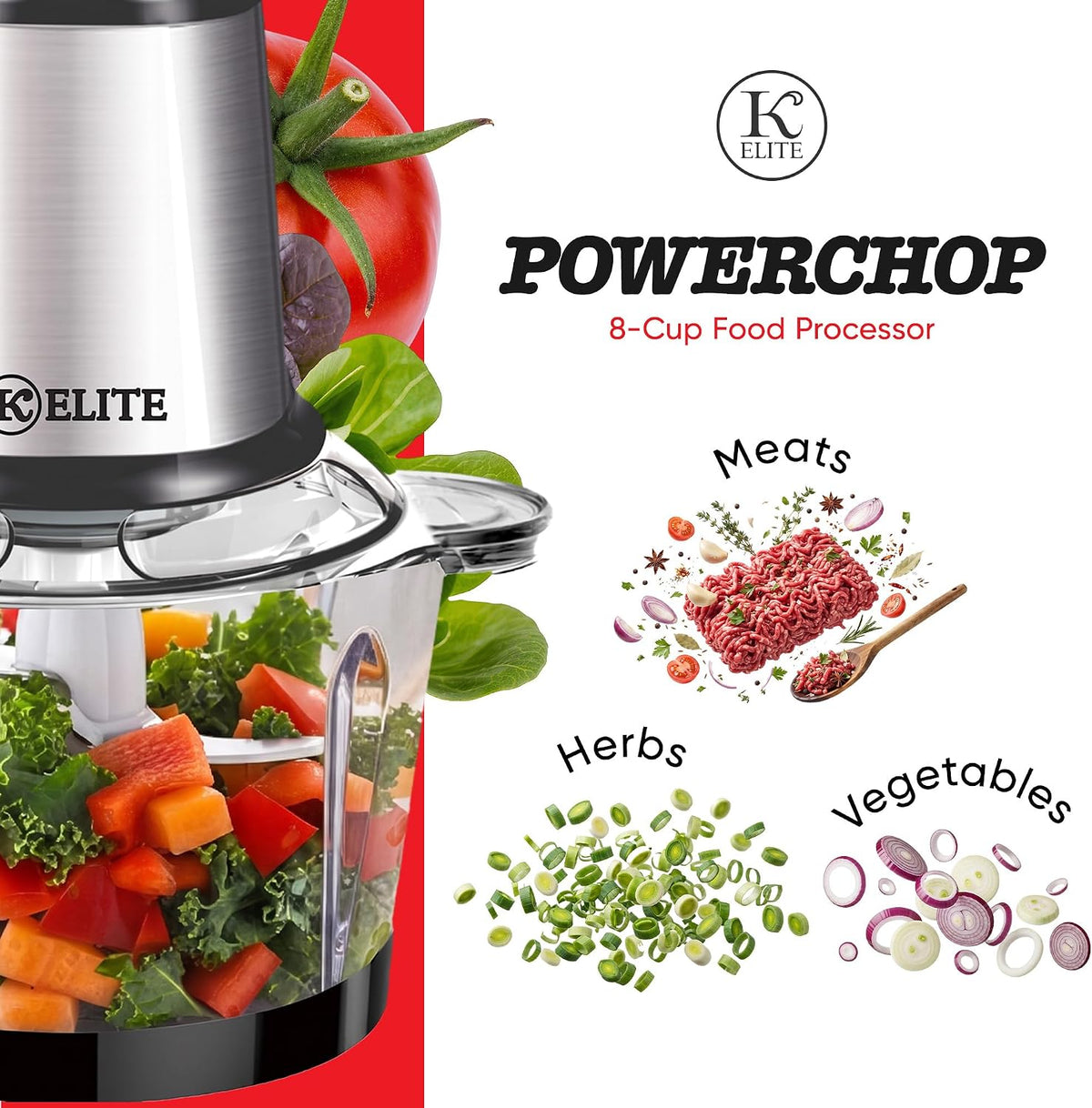 Kitchen Elite PowerChop - Procesador de alimentos de 8 tazas