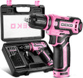 Taladro inalámbrico: juego de taladro eléctrico DEKOPRO de 12 V con taladros eléctricos rosa de 800 RPM con caja de regalo, juego de taladro rosa para mujer