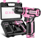 Taladro inalámbrico: juego de taladro eléctrico DEKOPRO de 12 V con taladros eléctricos rosa de 800 RPM con caja de regalo, juego de taladro rosa para mujer
