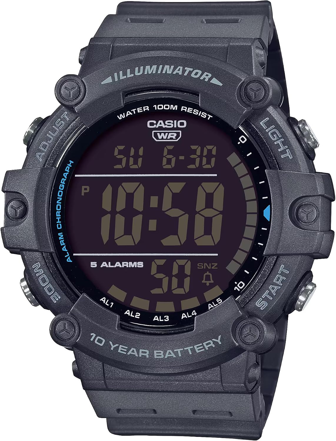 Casio Illuminator AE1500WH Series | Batería de 10 años | Retroiluminación LED | 5 alarmas | Cronómetro de 1/100 segundos | Reloj digital para hombre