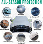 Funda para automóvil con tira reflectante verde, protector de granizo con forro de algodón, cubierta de parabrisas para hielo y nieve, cubierta de carrocería para todo tipo de clima para sol, lluvia, polvo
