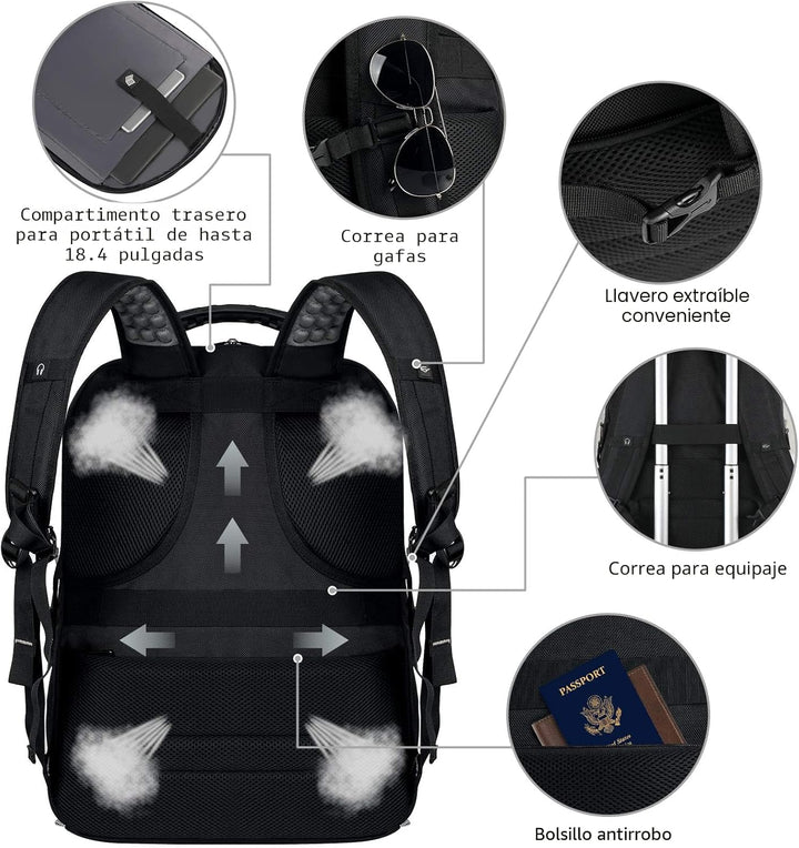 VECKUSON 18.4 Mochila para portátil unisex, 60L extra grande para l...