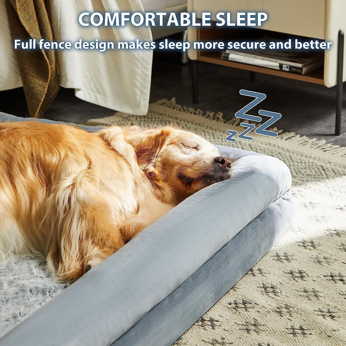 WNPETHOME XXL Cama extragrande para perros, sofá lavable para perros con funda impermeable extraíble, sofá cama ortopédico grande para mascotas con lados de almohada para dormir