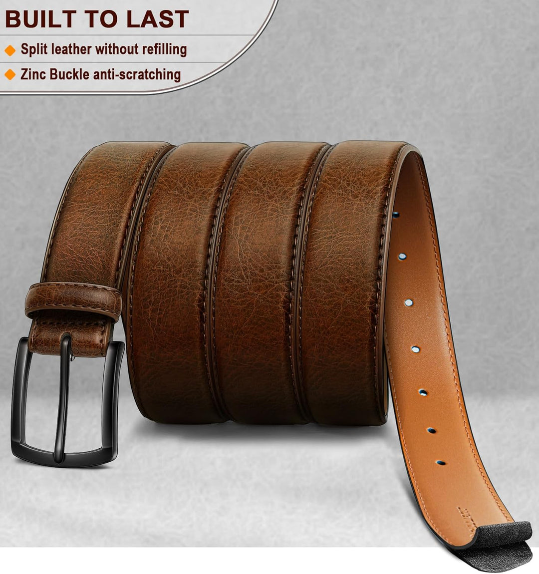 KEMISANT - Cinturón de cuero genuino para hombre, paquete de 2, par...