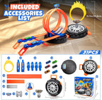 Race Tracks para Kids Ages 4-8, 2 en 1 Race Car Track Stunt Tire Shaped Case