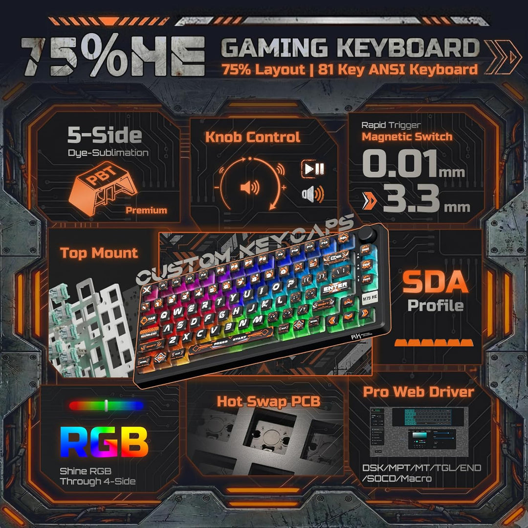 RK ROYAL KLUDGE Teclado mecánico para juegos 75% HE con cable Efect...