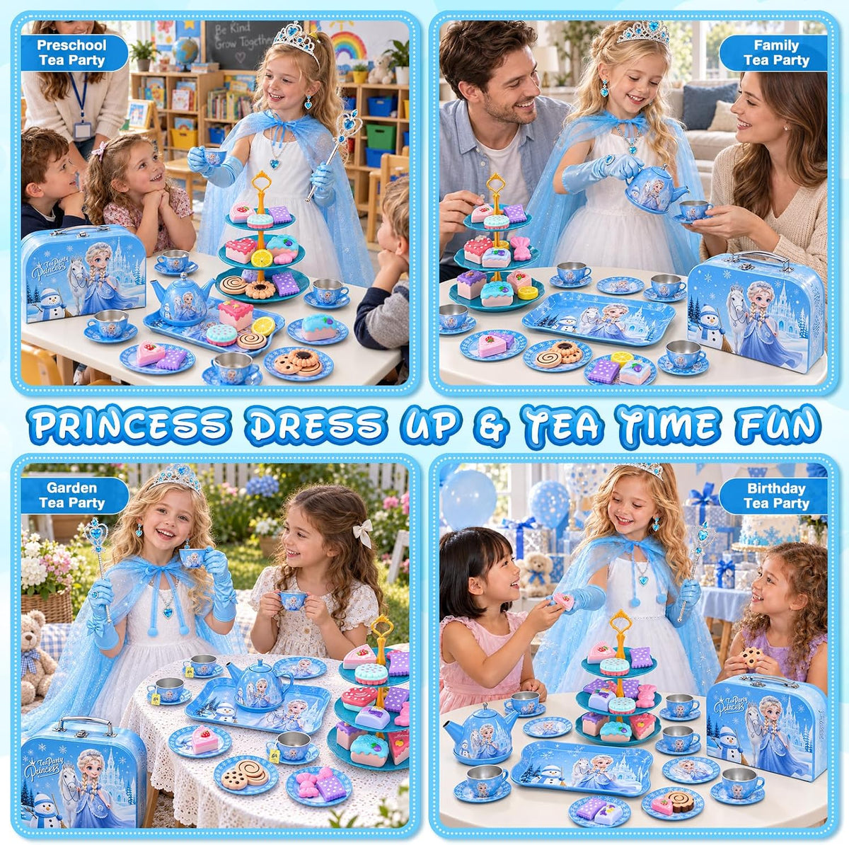Juego de fiesta de té para niñas pequeñas, juguetes de simulación y vestido