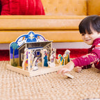 Clásico set de Navidad de Melissa & Doug, de madera, con establo de 4 piezas y 11 figuras de madera