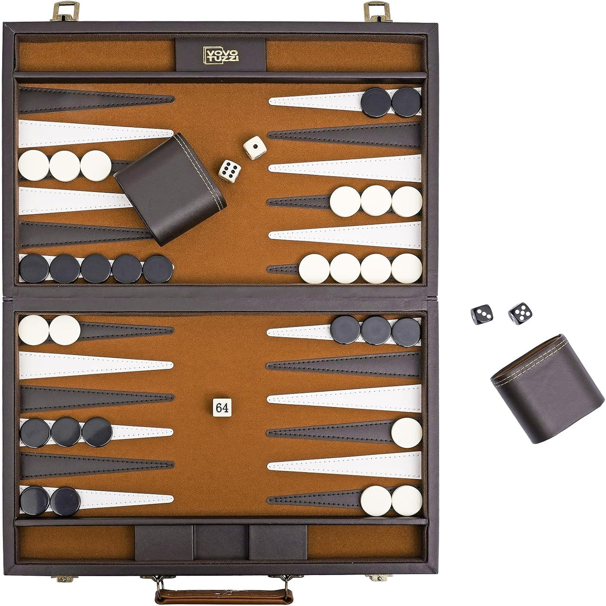 Backgammon Set para adultos, piel sintética de 15 pulgadas, color marrón
