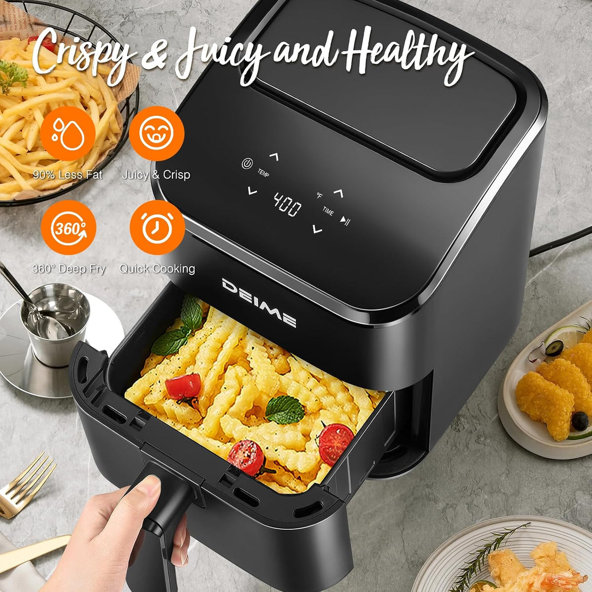 DEIME Freidora de aire, pequeña freidora digital de 3 cuartos de galón, compacta, para hornear, recalentar, asar para comidas rápidas y fáciles, mini cesta compacta y silenciosa, antiadherente y apta para lavavajillas (negro)
