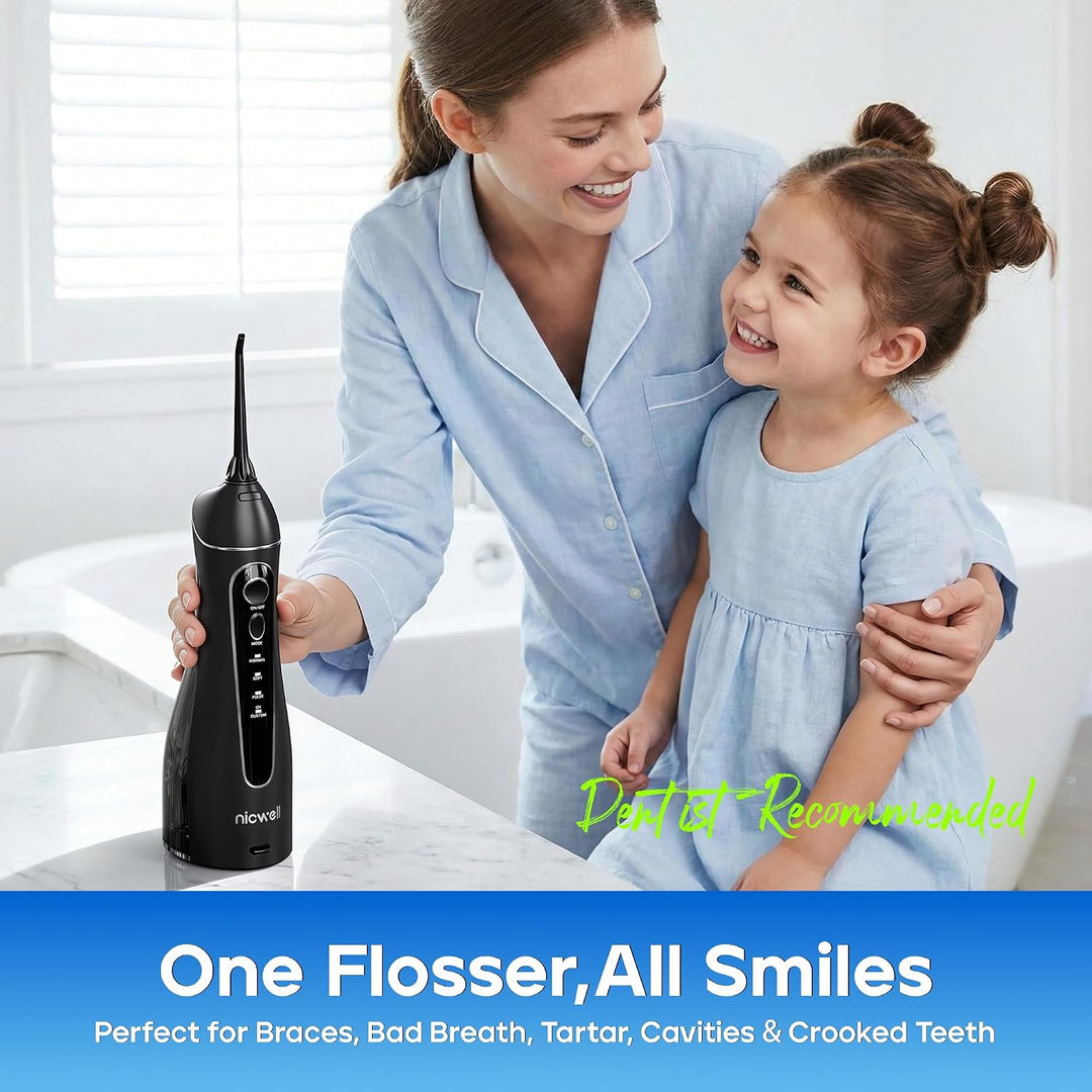 Nicwell - Irrigador dental inalámbrico con puntas para hilo dental...