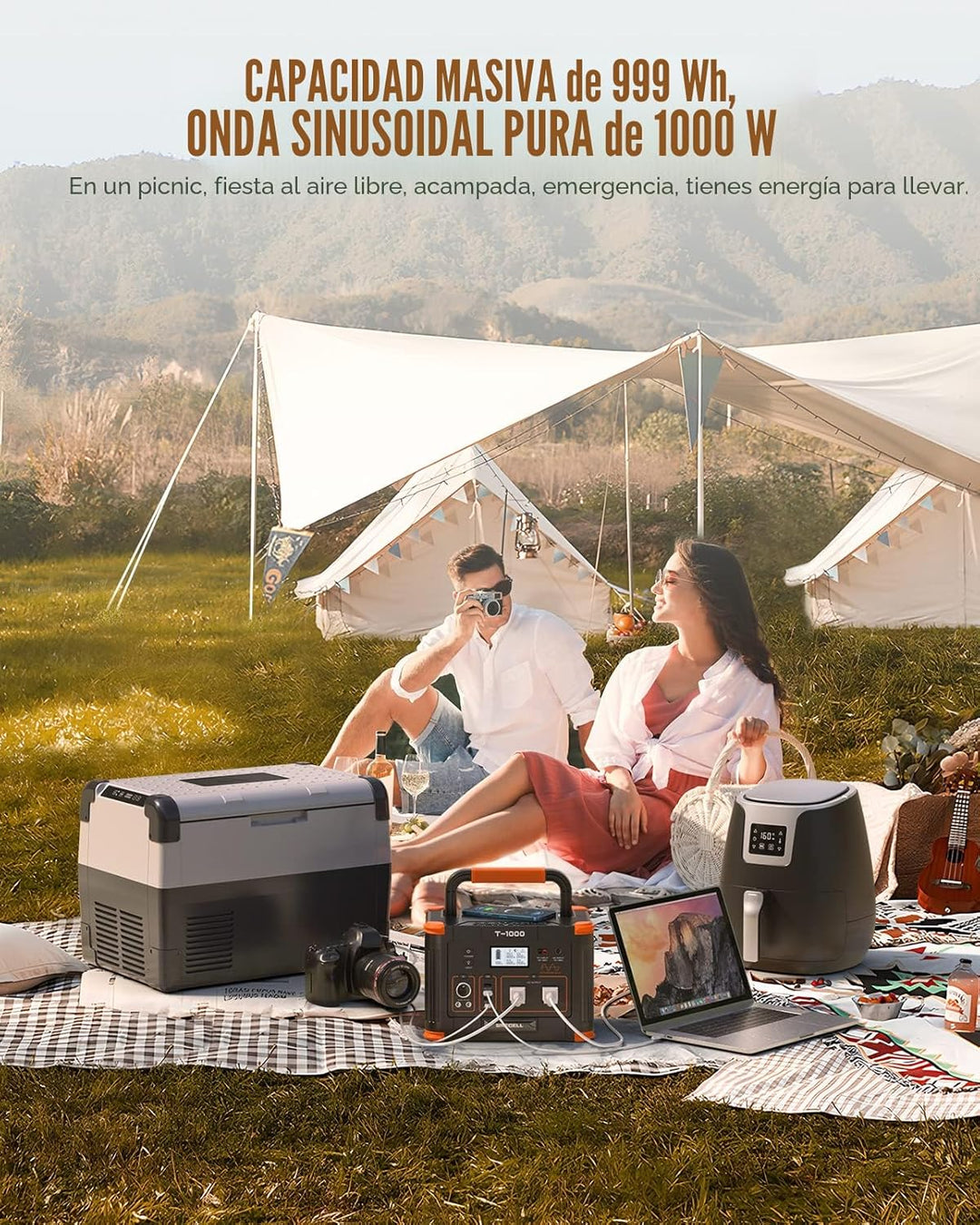 GRECELL - Generador solar portátil de 1000 W, 999 Wh con salida USB...