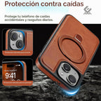Funda para iPhone 15 con Soporte Compatible con Magsafe de Cuero PU Delgado y TPU Duradero a Prueba de Caídas Soporte Magnético Plegable Funda Protectora para Teléfono con Protector de