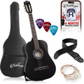Ashthorpe Guitarra acústica para principiantes de 38 pulgadas (negra), kit de inicio con bolsa de concierto, cuerdas adicionales, correa, púas y lecciones