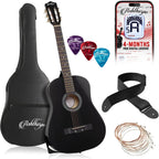 Ashthorpe Guitarra acústica para principiantes de 38 pulgadas (negra), kit de inicio con bolsa de concierto, cuerdas adicionales, correa, púas y lecciones