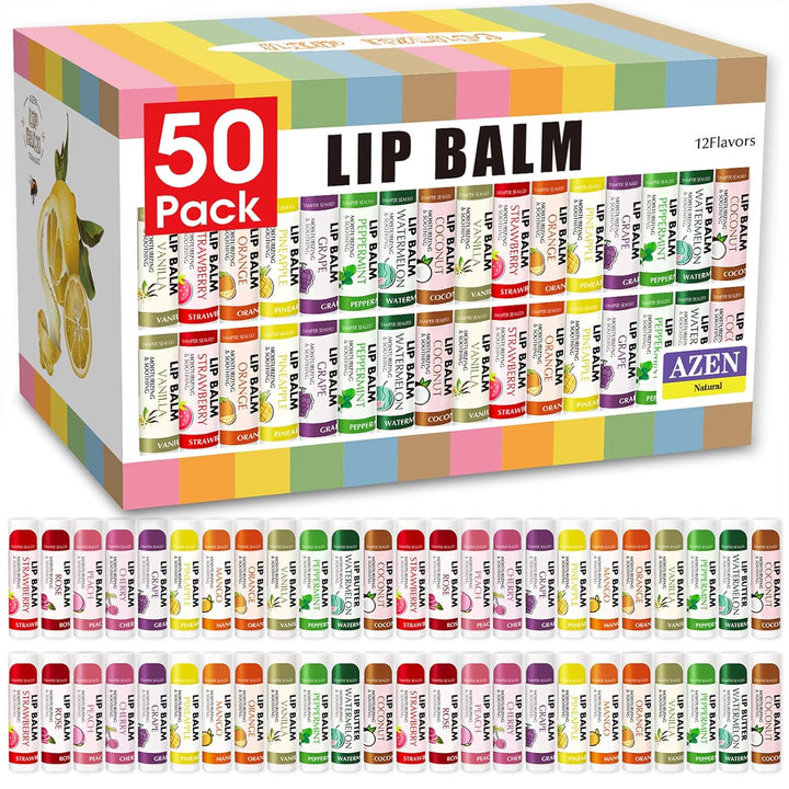 AZEN Paquete de 50 bálsamos labiales a granel, bálsamos labiales hi...