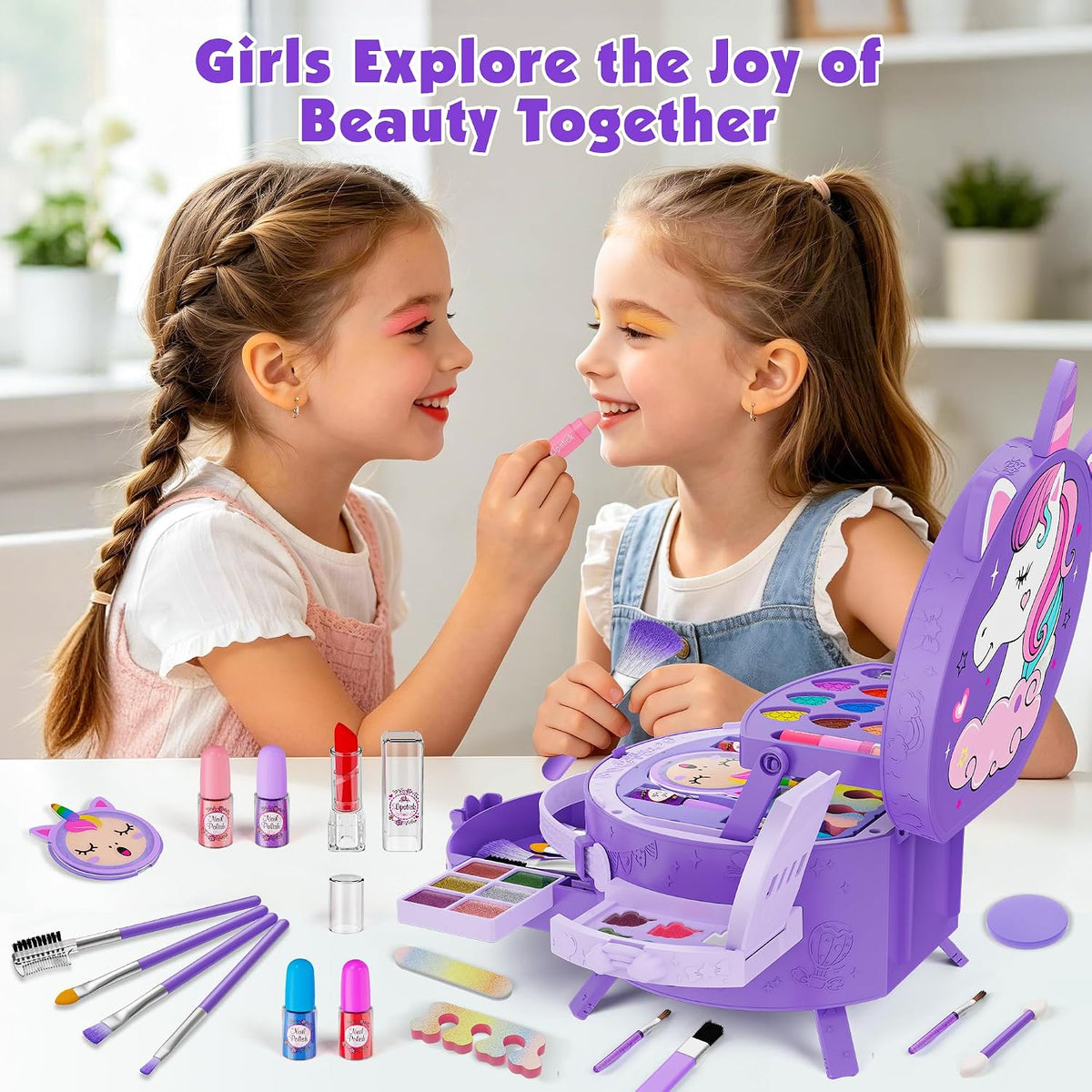 Kit de maquillaje de 59 piezas para niña, estuche de maquillaje lavable