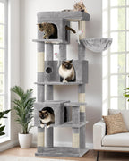 Globlazer Árbol para Gatos de Esquina de 66 pulgadas Torre de Escalada Multinivel Condominios para Gatitos Torre Rascadora para Múltiples Gatos de Interior con Plataforma Grande, 3 Cuevas para Gatos