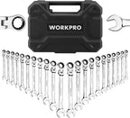 WORKPRO - Juego de 22 llaves de trinquete con cabeza flexible, juegos de llaves combinadas con caja organizadora, 72 dientes, métrica 6-18mm y SAE 1/4-3/4"
