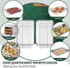 Bandeja de un cuarto de hoja con rejilla de enfriamiento CEKEE [2 bandejas para hornear + 2 rejillas para hornear], bandejas de acero inoxidable CEKEE para galletas y rejilla de alambre - resistentes
