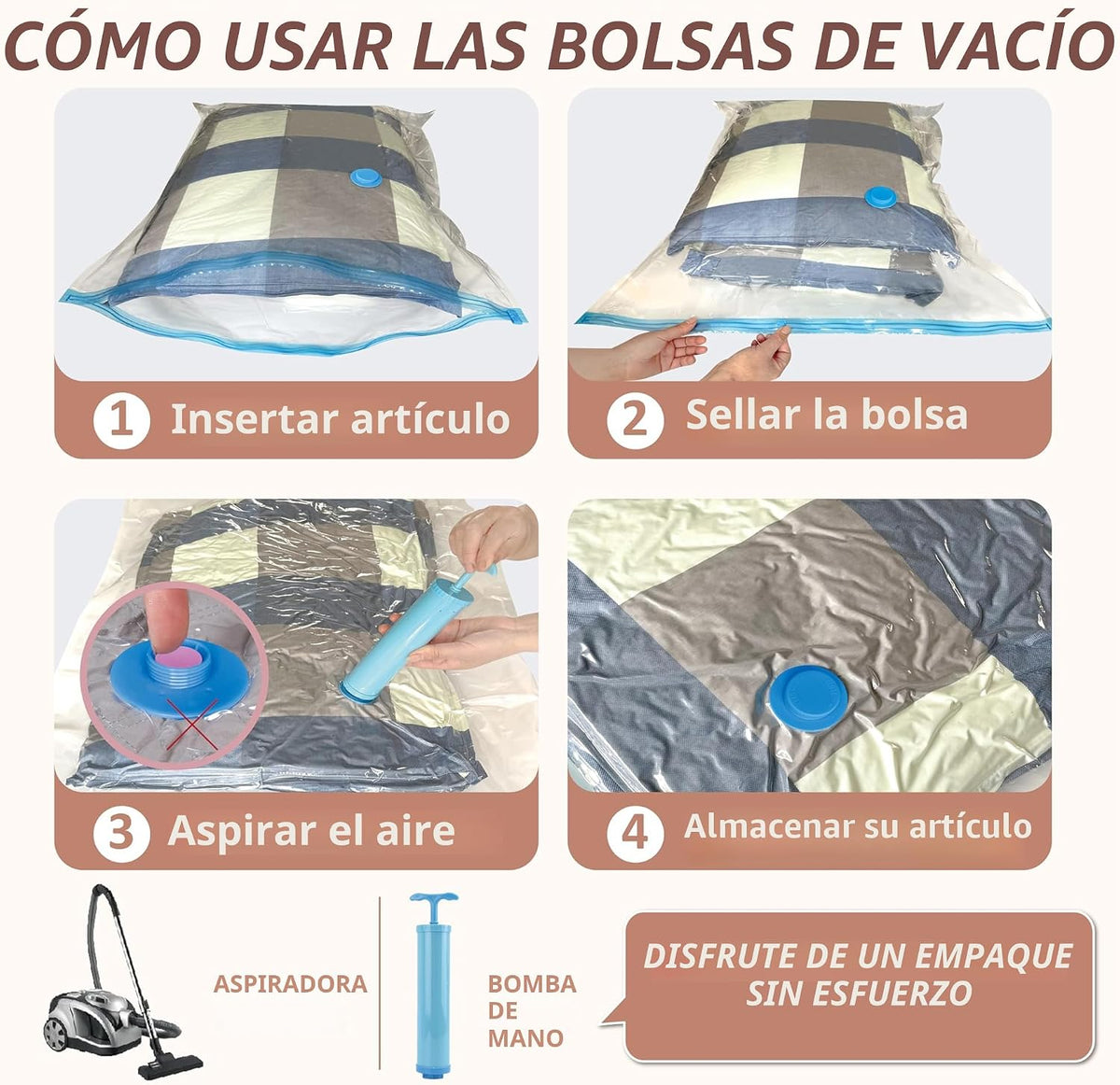 8 bolsas de almacenamiento al vacío jumbo XXL para ropa de cama