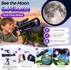 Telescopio para niños de 8 a 12 años y adultos, refractor de 3.150