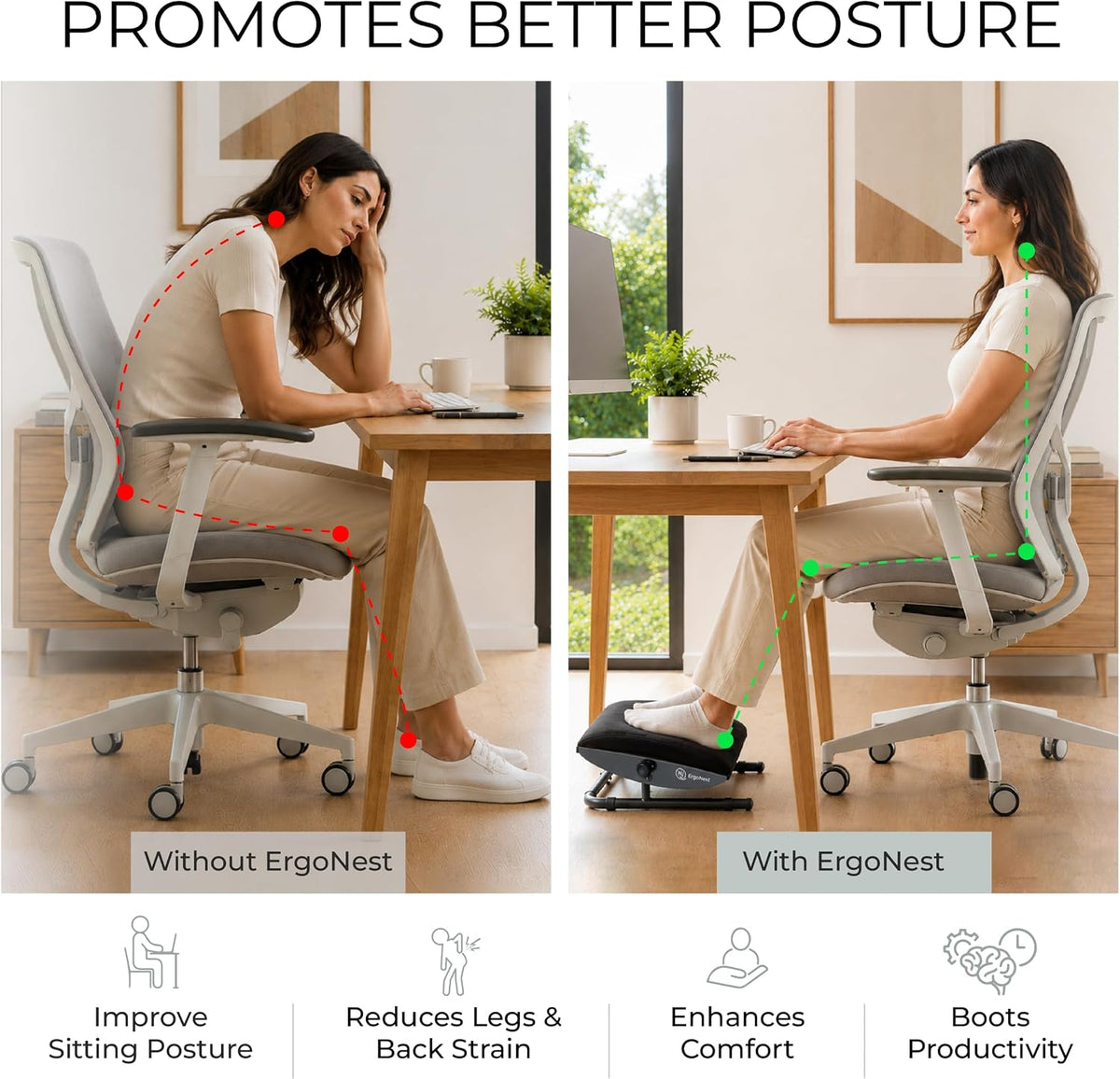 Lámpara Reposapiés para debajo del escritorio: reposapiés ergonómico ajustable con marco de acero y cojín de espuma viscoelástica, acabado de terciopelo suave para una comodidad superior, diseñado para