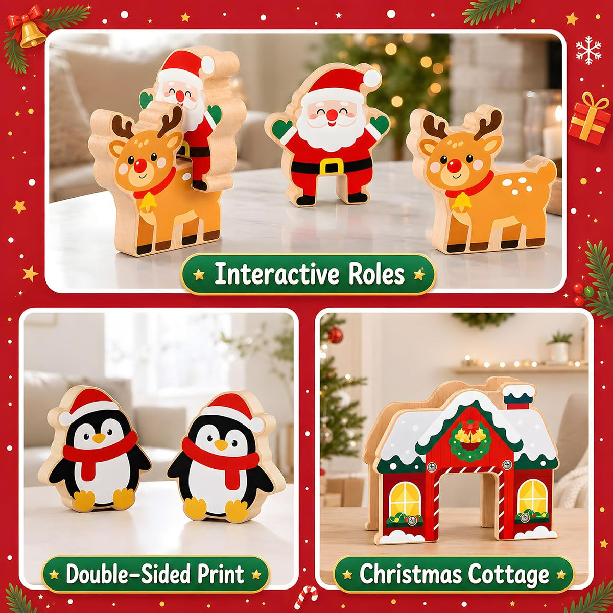 Juego de tren de madera de Navidad para niños, juguetes con manual de instrucciones (idioma español no garantizado), juguetes educativos STEM, regalos de Navidad