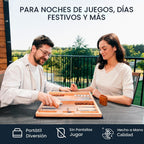 Pointworks Juego de ajedrez, damas y backgammon de 17 pulgadas para adultos, juego de ajedrez de madera combo, tablero plegable portátil de dos lados diseño multi juego, incrustación de nogal y arce