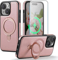 Funda para iPhone 15 con Soporte Compatible con Magsafe de Cuero Delgado y TPU Duradero a Prueba de Caídas Kickstand Magnético Funda Protectora para Teléfono con Protector de Pantalla de