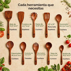 Cucharas de madera para cocinar: juego de utensilios de cocina de teca no