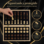 Juego de ajedrez magnético y damas, tablero de madera plegable de 15 x 15