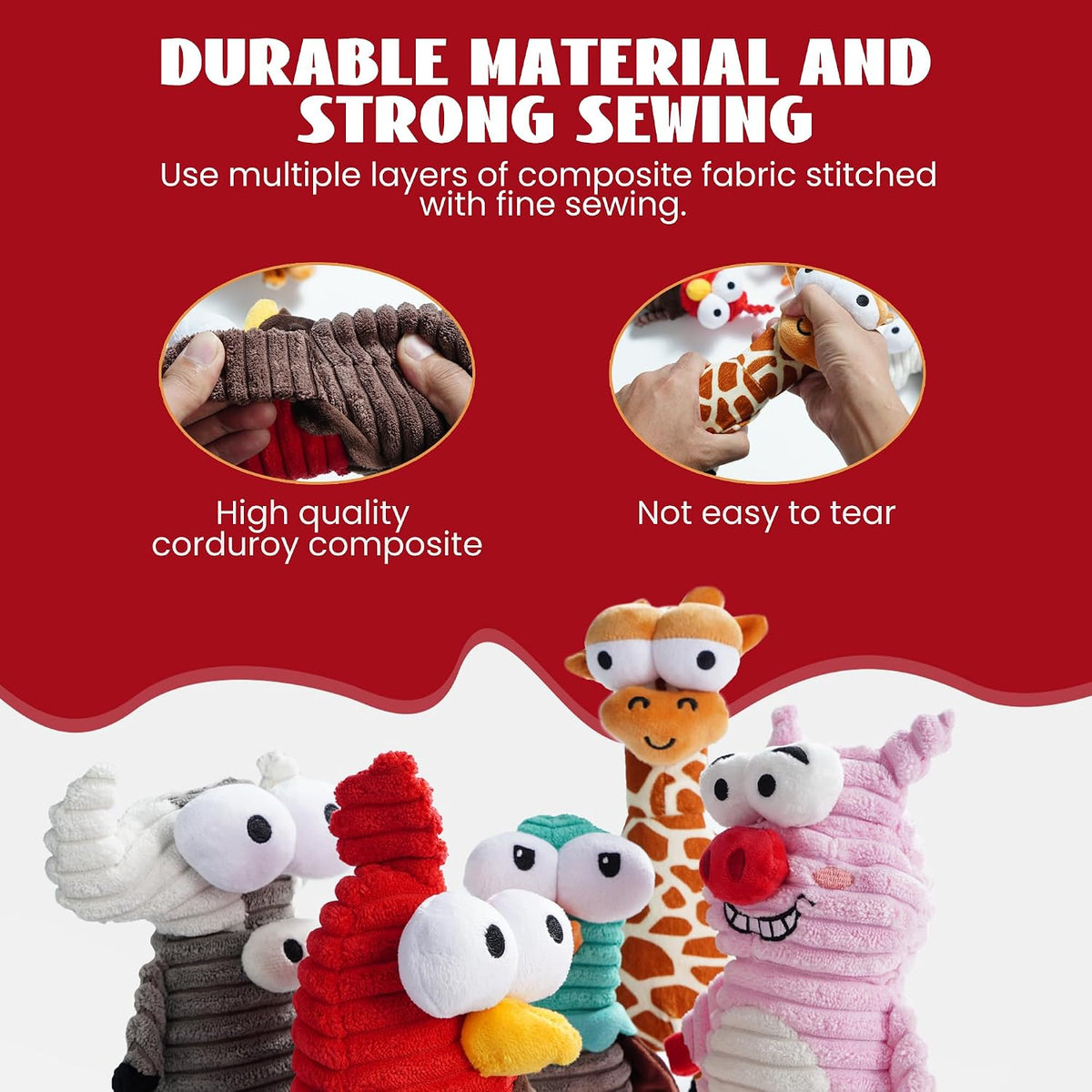 Nocciola 5-Pack Squeaky Dog Toys, Durable Stuffed Critter Zoo Dog Toys con Unique Squeak Sounds a Keep Dogs Busy, Puppy Toys para Small, Medium, y Large Dogs